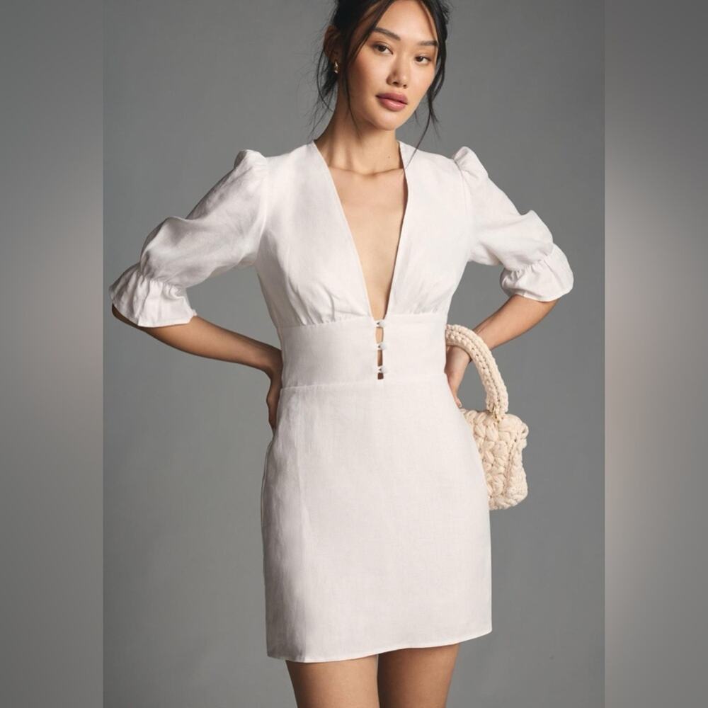 Reformation $289 Simi Linen Dress White sz 0 EUC